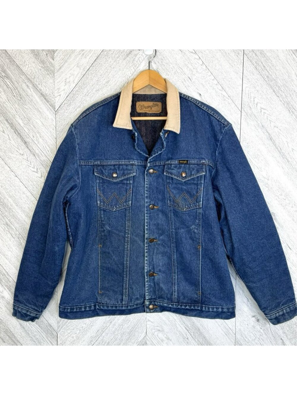 Vintage Wrangler Blanket Lined Denim Trucker Jacket Mens XL Western Ranch